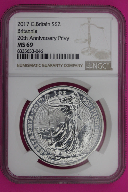 2017 MS 69 Great Britain £2 Britannia 20th Anniversary Privy NGC Graded  1169