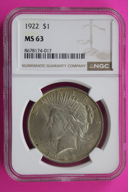 1922 P MS 63 Liberty Peace Silver Dollar NGC Certified Graded Authentic 714