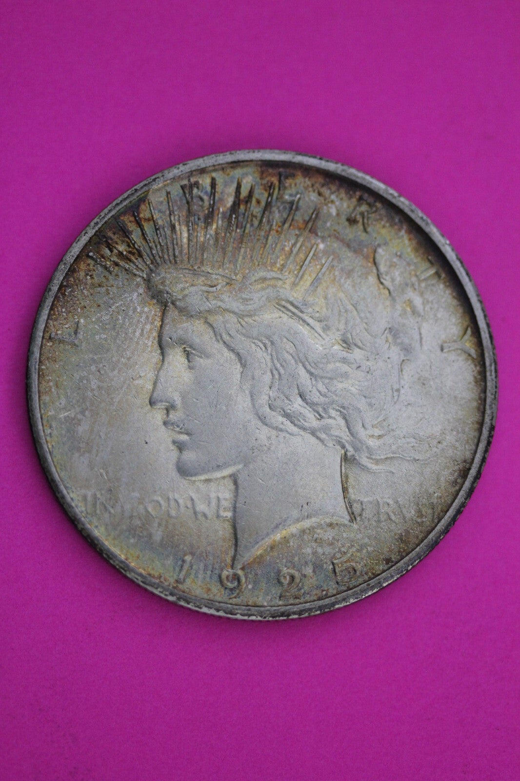 Toned 1925 S Peace Silver Dollar LIberty Coin Guaranteed Authentic 0333N