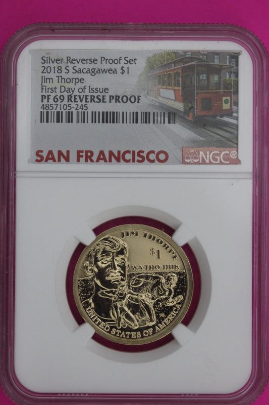 2018 S PR 69 Reverse Proof Sacagawea Dollar Jim Thorpe NGC Certified Genuine 18