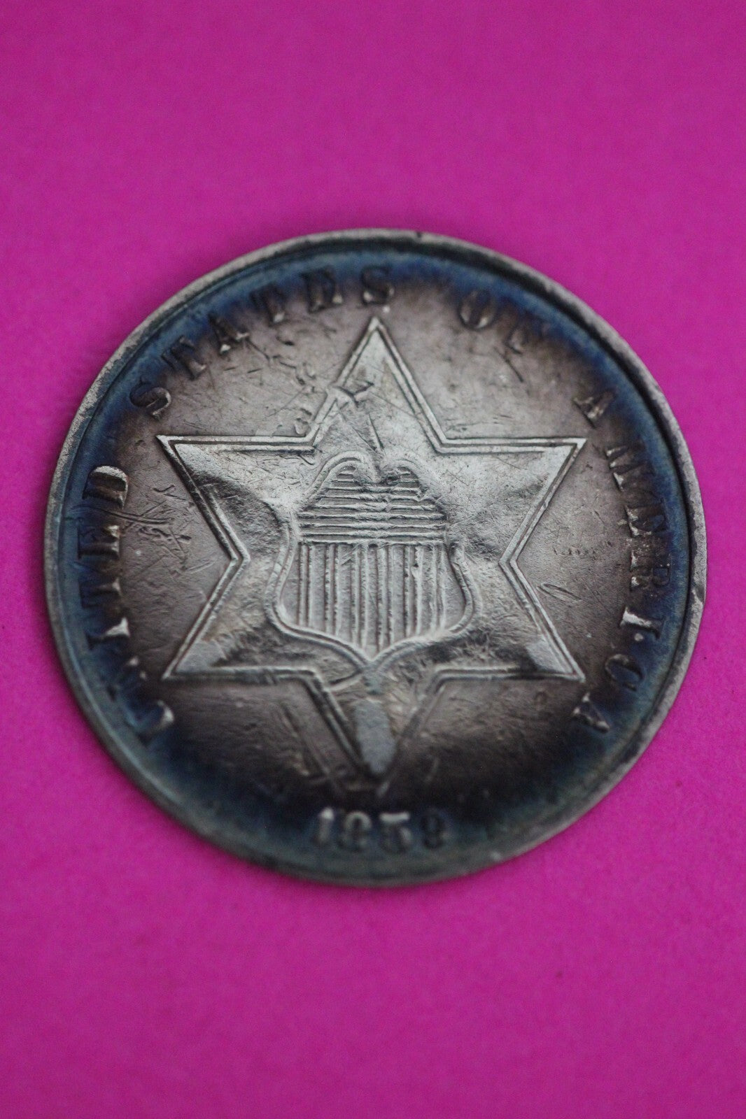 Naturally Toned 1859 Trime 3 Three Cent Silver Dime Guaranteed Authentic 1096