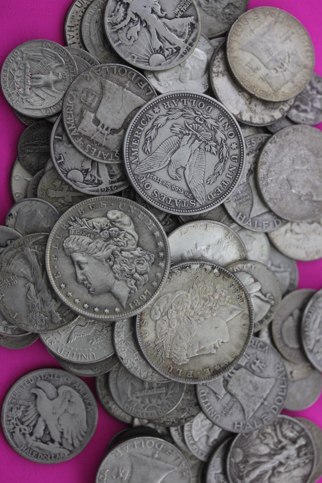 United States 90% Silver Coins $7.00 Face Value With One Morgan Dollar Junk