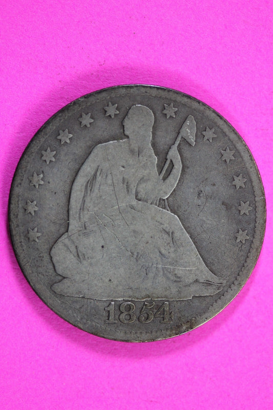 1854 P Seated Liberty Half Dollar Silver Exact Coin In Pic Key Date Scratches 19