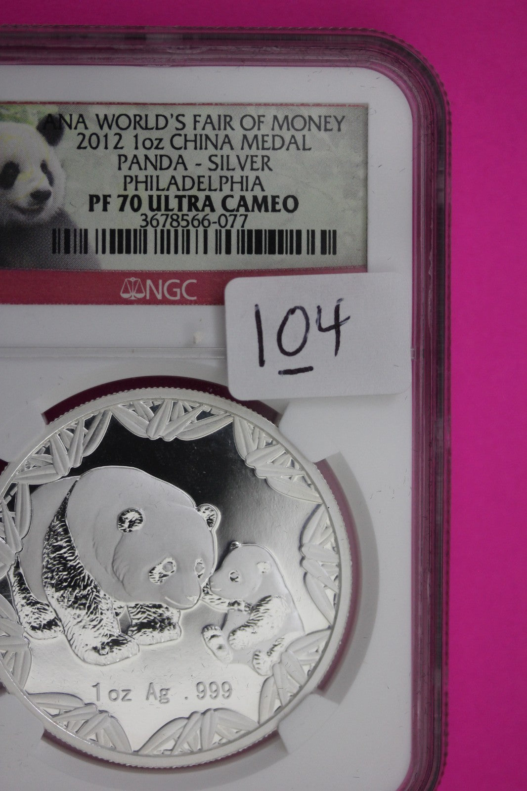 2012 PF 70 China Panda 1 OZ Silver Coin NGC World's Fair Of Money Milkspots 104