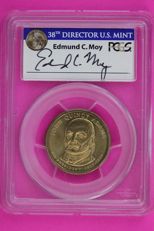 Mint Error Missing Edge Lettering 2008 SP 66 Qunicy Adams Dollar Moy PCGS 1345