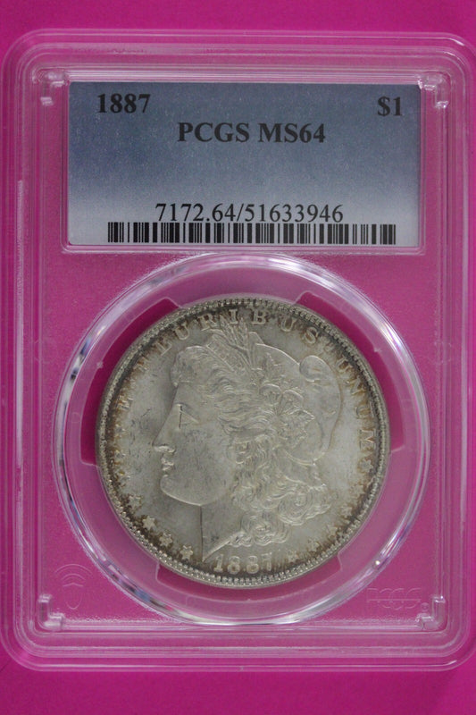 Toned 1887 P MS 64 Liberty Morgan Silver Dollar PCGS Certified Graded Slab 1082