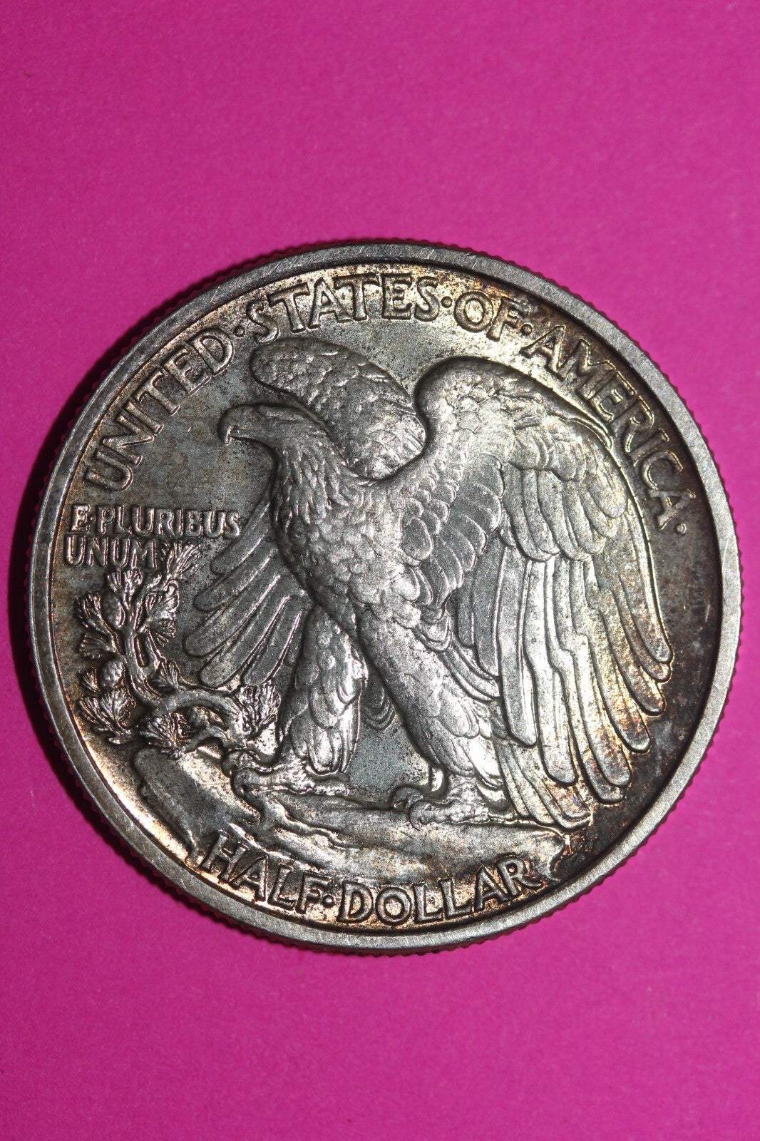 Rainbow Toned Hi Grade 1943 P Walking Liberty Silver Half Dollar Authentic 1024