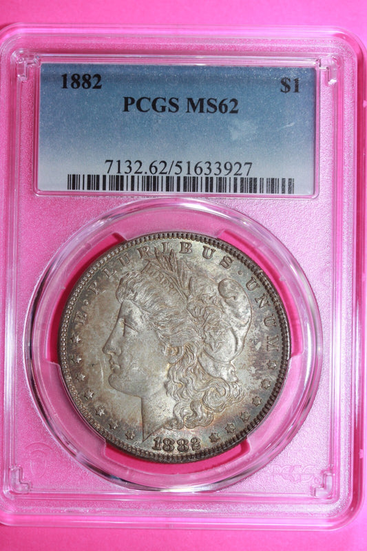 Nicely Toned 1882 P MS 62 Liberty Morgan Silver Dollar PCGS Certified Slab 759