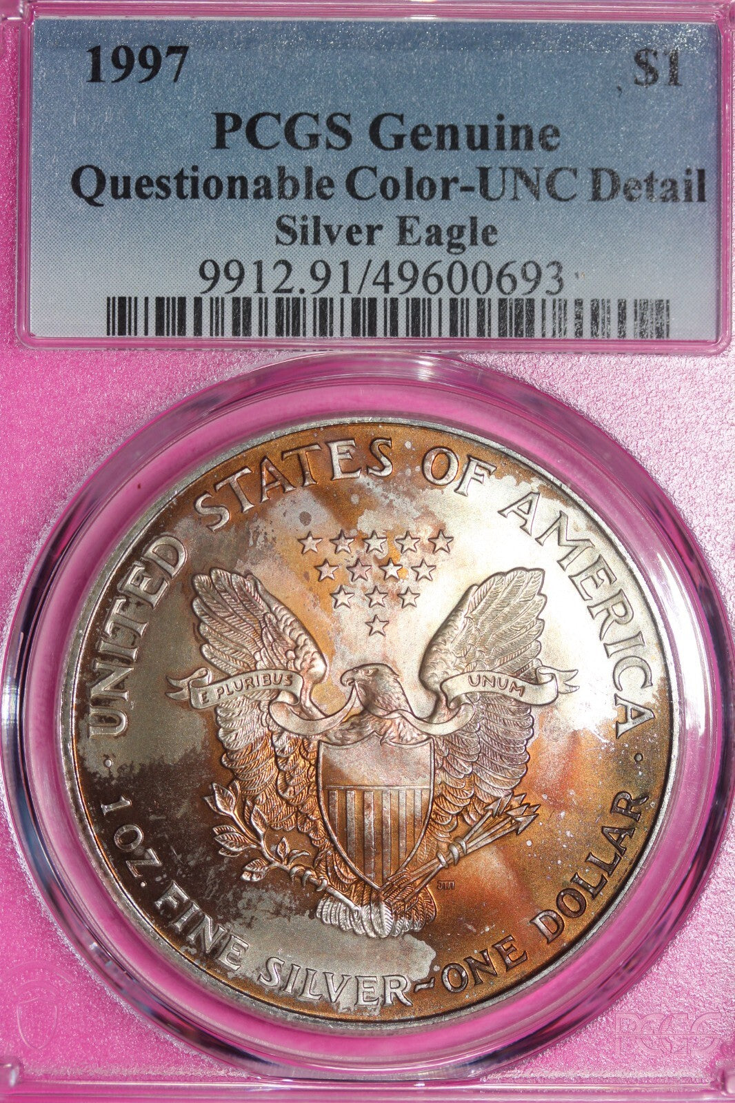 Toned 1987 MS 68 American Silver Eagle PCGS Graded Authentic Certified Slab 177