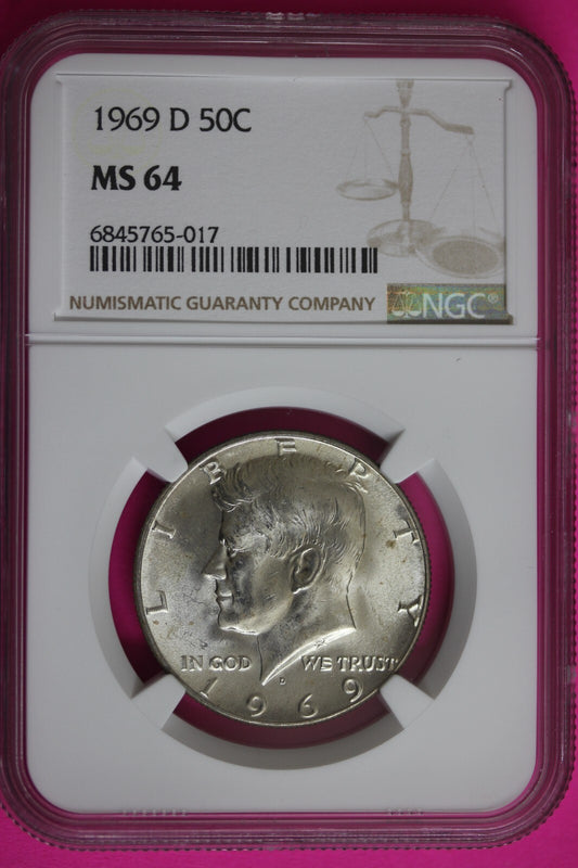 1969 D MS 64 Kennedy Half Dollar NGC Graded Certified Authentic Slab Silver 1369