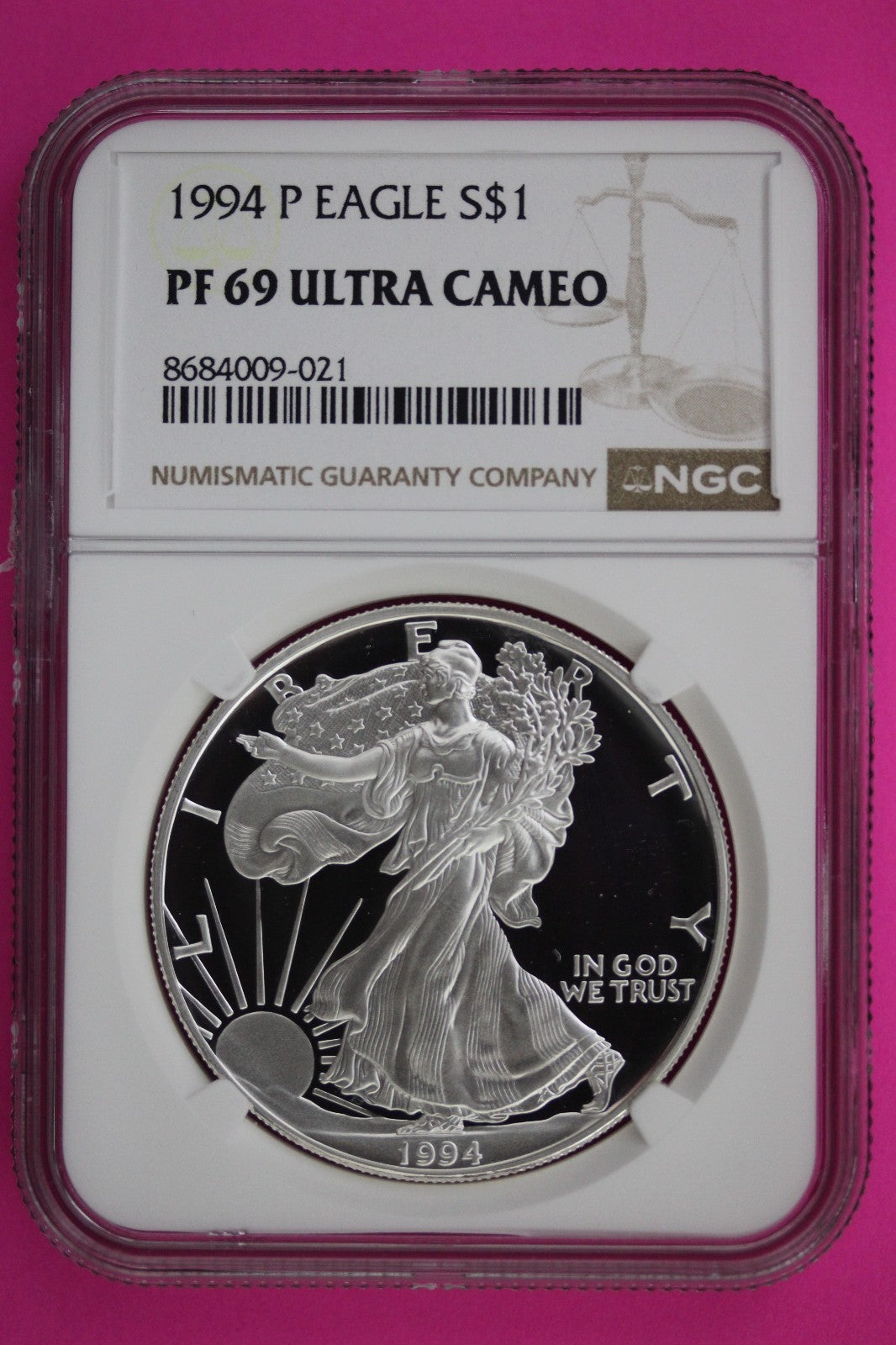 1994 P PF 69 American Silver Eagle Proof Ultra Cameo NGC Graded Authentic 94