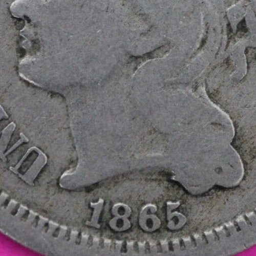 1865 Three 3 Cent Nickel Scarce Semi Key Date Type Coin Philadelphia Mint 194