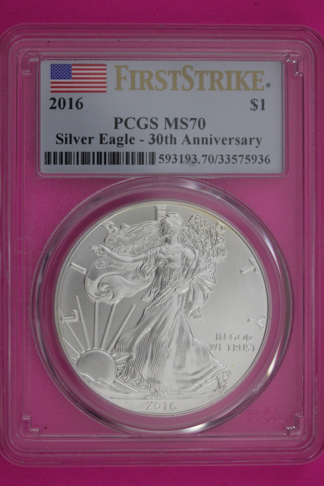 2016 MS 70 Silver Eagle Coin 1 OZ .999 PCGS Certified Graded Authentic Slab 578