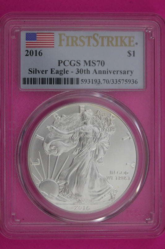 2016 MS 70 Silver Eagle Coin 1 OZ .999 PCGS Certified Graded Authentic Slab 578