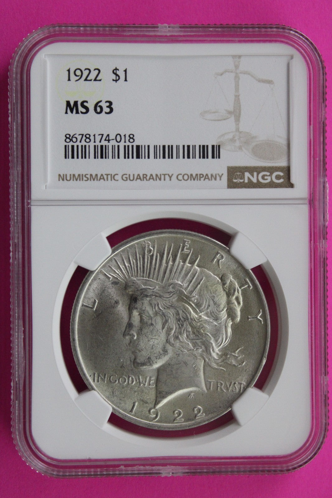 1922 P MS 63 Liberty Peace Silver Dollar NGC Certified Graded Authentic 713