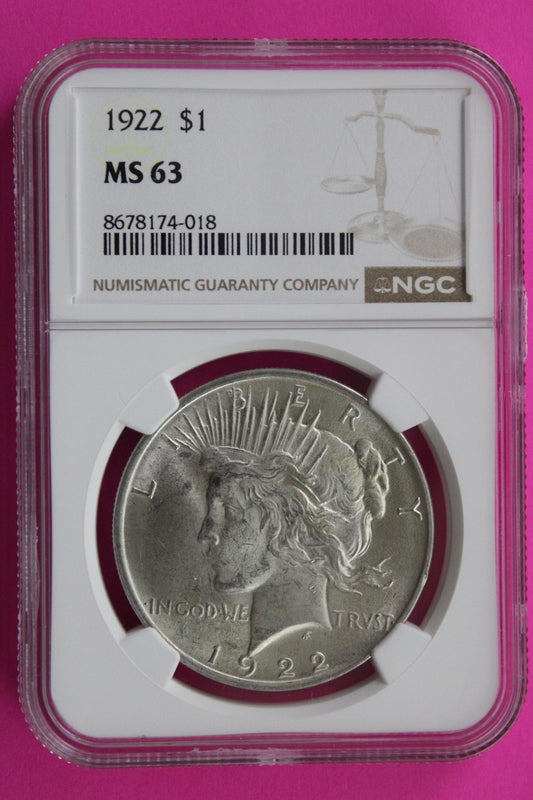 1922 P MS 63 Liberty Peace Silver Dollar NGC Certified Graded Authentic 713