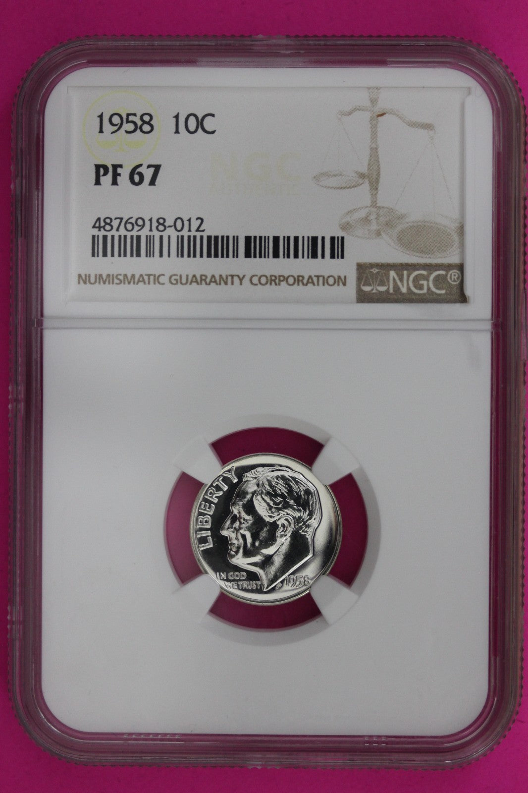 1958 PF 67 Roosevelt Silver Dime NGC Certified Graded Authentic & Genuine 1341