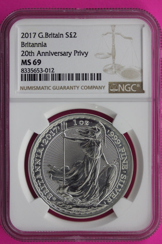 2017 MS 69 Great Britain £2 Britannia 20th Anniversary Privy NGC Graded Slab 730