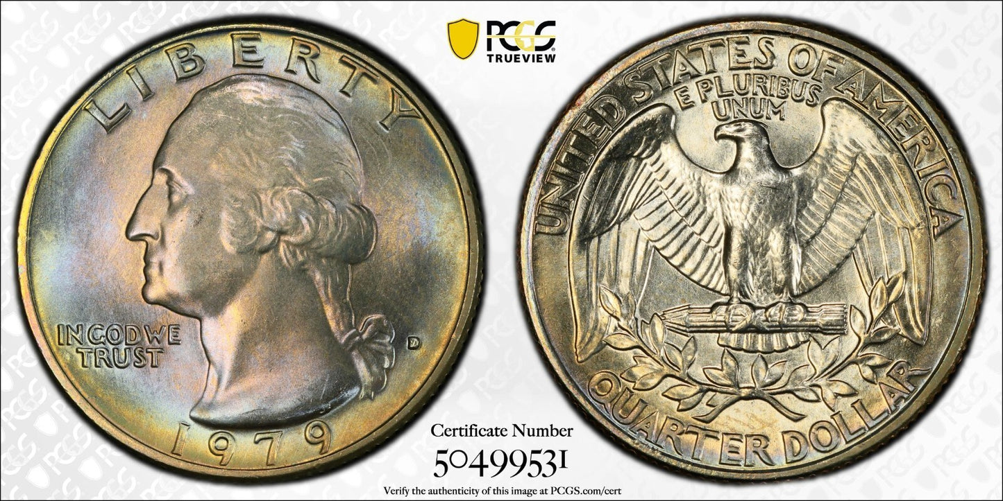 Toned 1979 D MS 66 Washington Quarter PCGS Graded Certified Authentic Slab 84