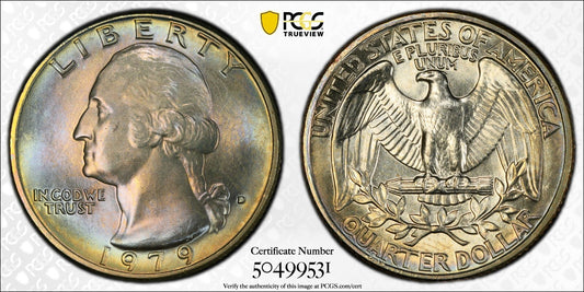 Toned 1979 D MS 66 Washington Quarter PCGS Graded Certified Authentic Slab 84