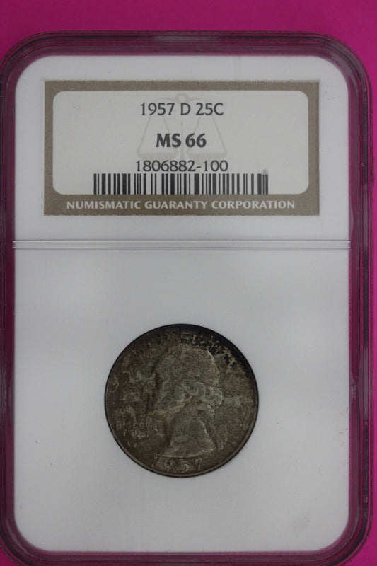 Toned 1957 D MS 66 George Washington Silver Quarter NGC Certified Graded 1000