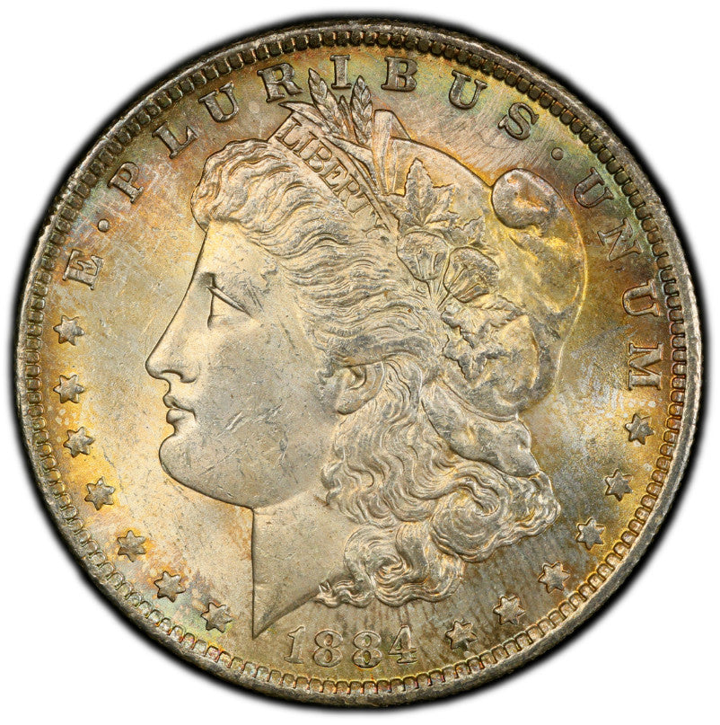 Rainbow Toned 1884 O MS 63 Morgan Liberty Silver Dollar PCGS Certified Slab 204
