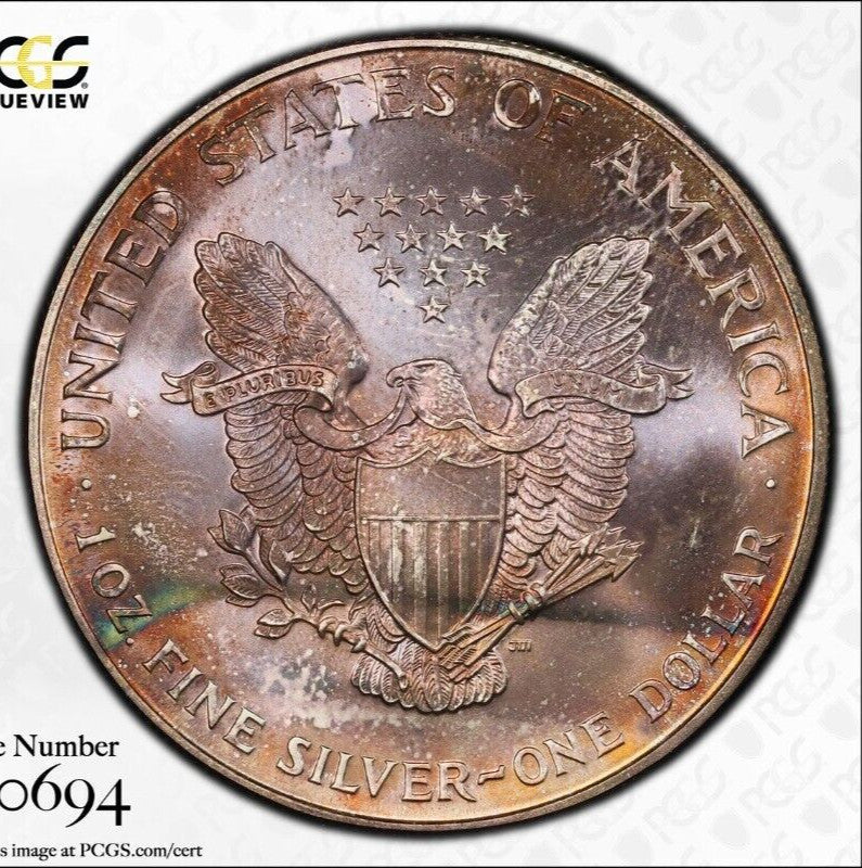 Toned 1998 MS 67 American Silver Eagle PCGS Graded Authentic Certified Slab 179