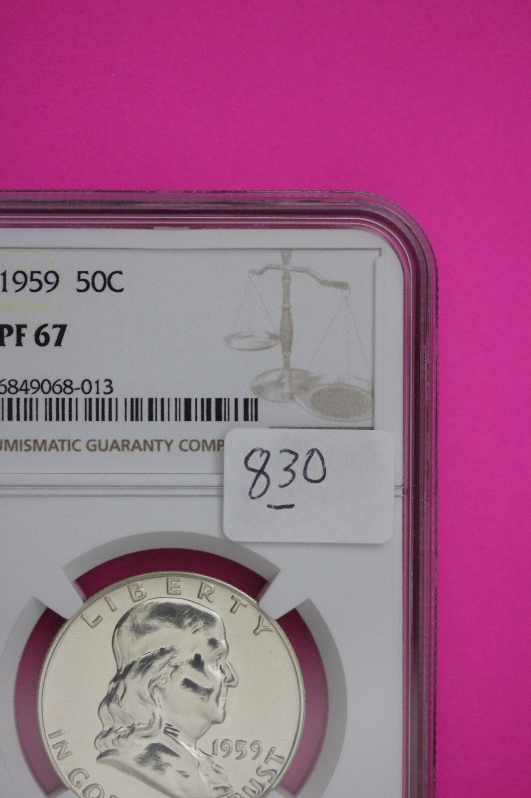 1959 PF 67 Ben Franklin Silver Proof Half Dollar NGC Graded Certified Slab 830