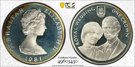 Toned 1981 PR 68 DCAM Crown Gibraltar Princess Diana Royal Wedding PCGS Slab 610