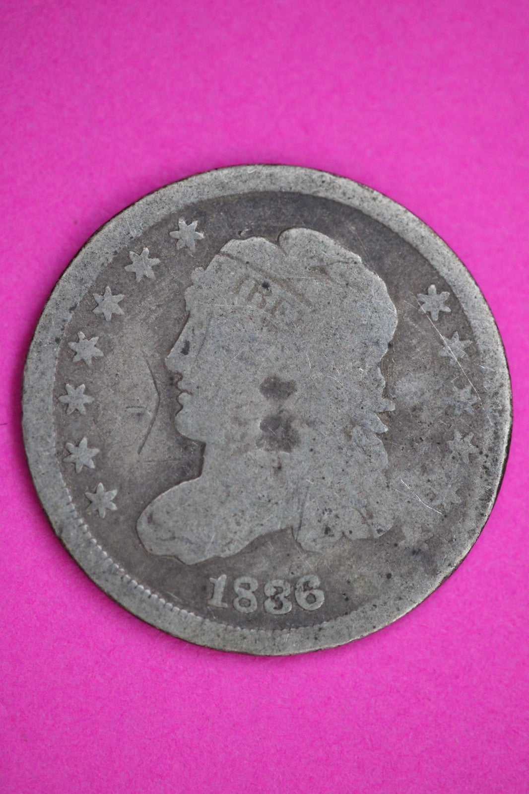 1836 Cap Bust Half Dime Silver Coin Shown Low Grade Filler Damaged Bent 2745