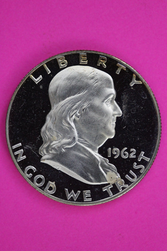 Cameo OBV Milk Spot 1962 Proof Ben Franklin Half Dollar Silver Coin Genuine 1785