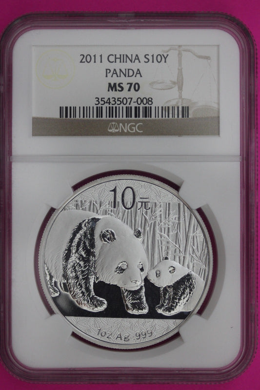 2011 MS 70 China Panda 1 OZ Silver Coin NGC Certified Graded Authentic Slab 913