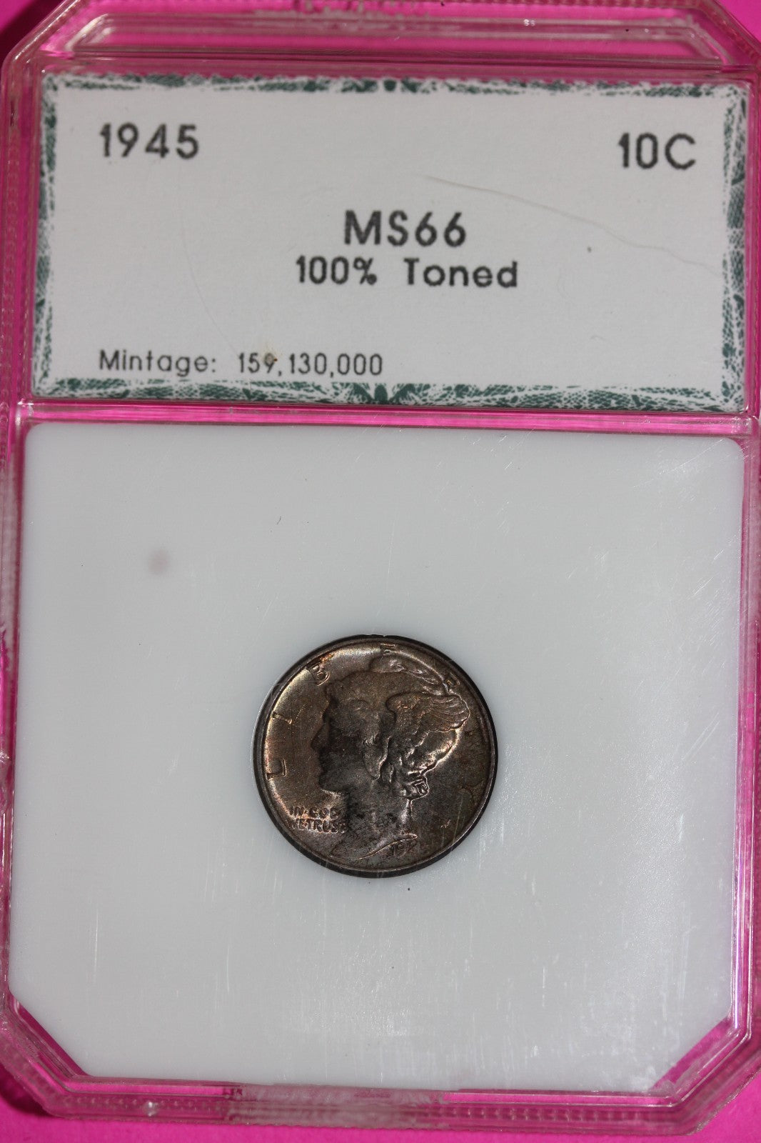 Toned High Grade BU 1945 P Mercury Dime Guaranteed Authentic & Genuine Slab 1338