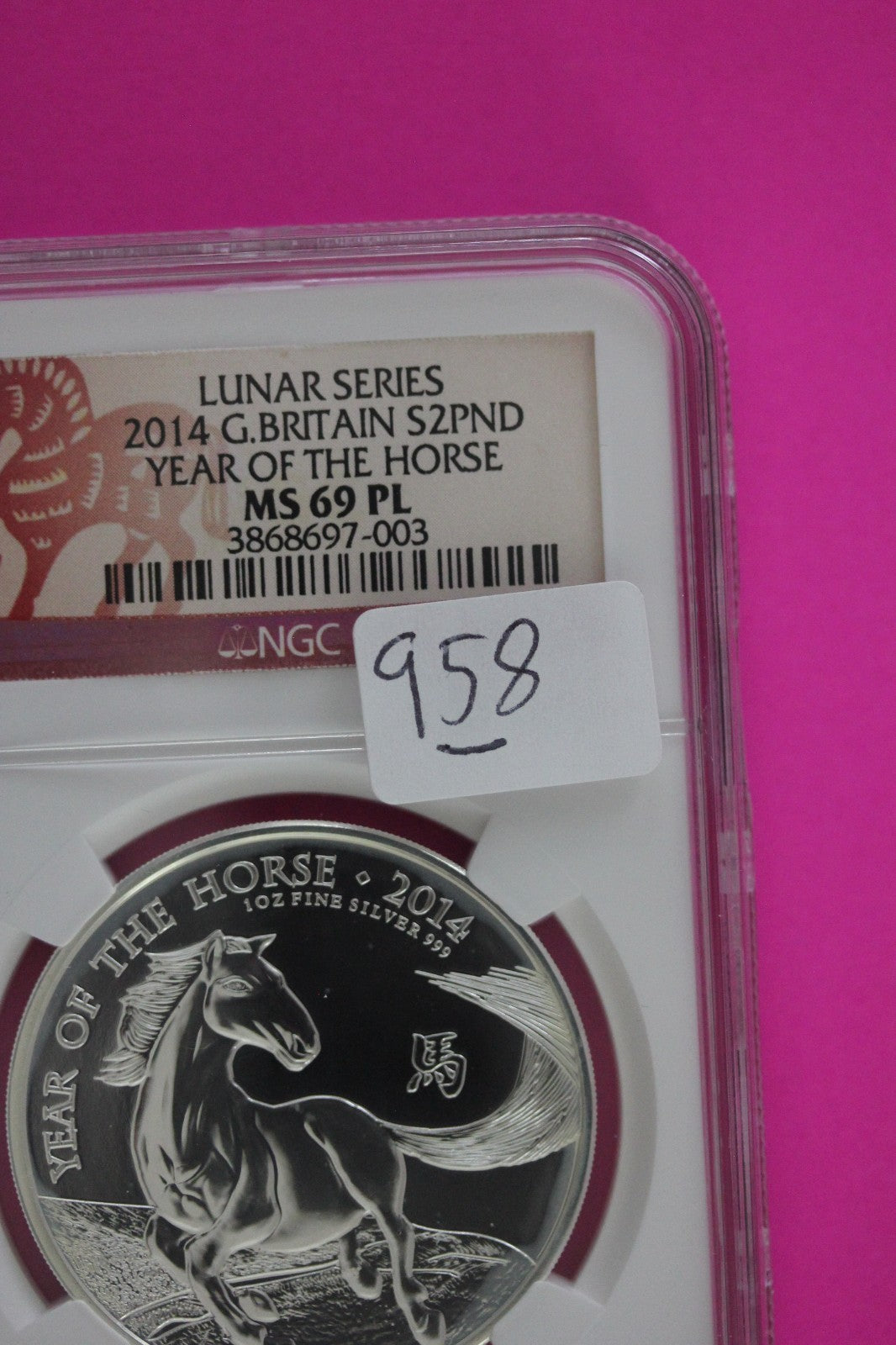 2014 MS 69 PL Year Of The Horse Great Britain Silver 2 Pounds NGC Certified 958