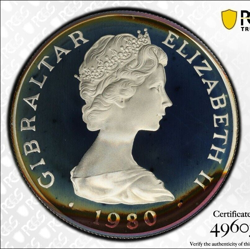 Toned 1980 PR 68 DCAM Crown Gibraltar  PCGS Queen Elizabeth 80th Birthday 528
