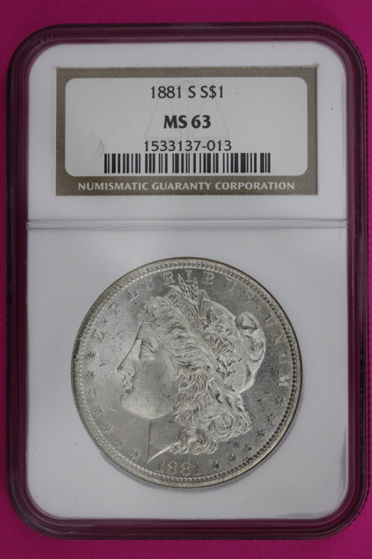 1881 S MS 63 Liberty Morgan Silver Dollar Coin NGC Certified Authentic Slab 1378