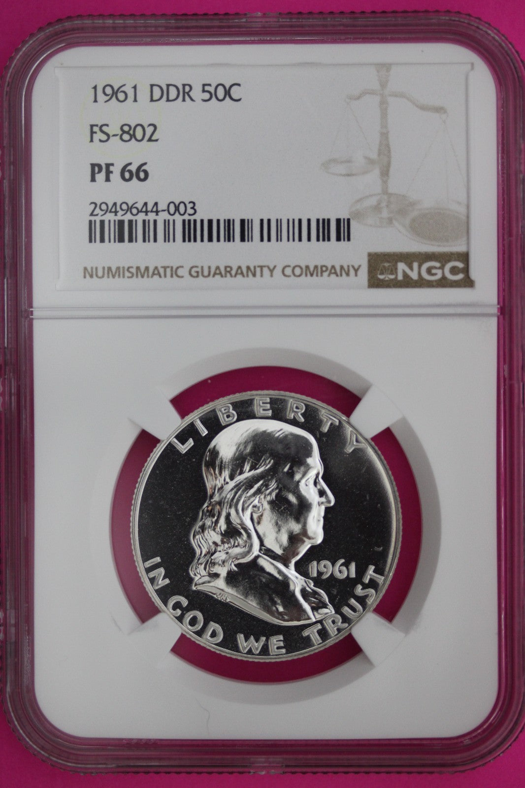 Mint Error 1961 PF 66 DDR FS-803 Ben Franklin Silver Half Dollar NGC Slab 449