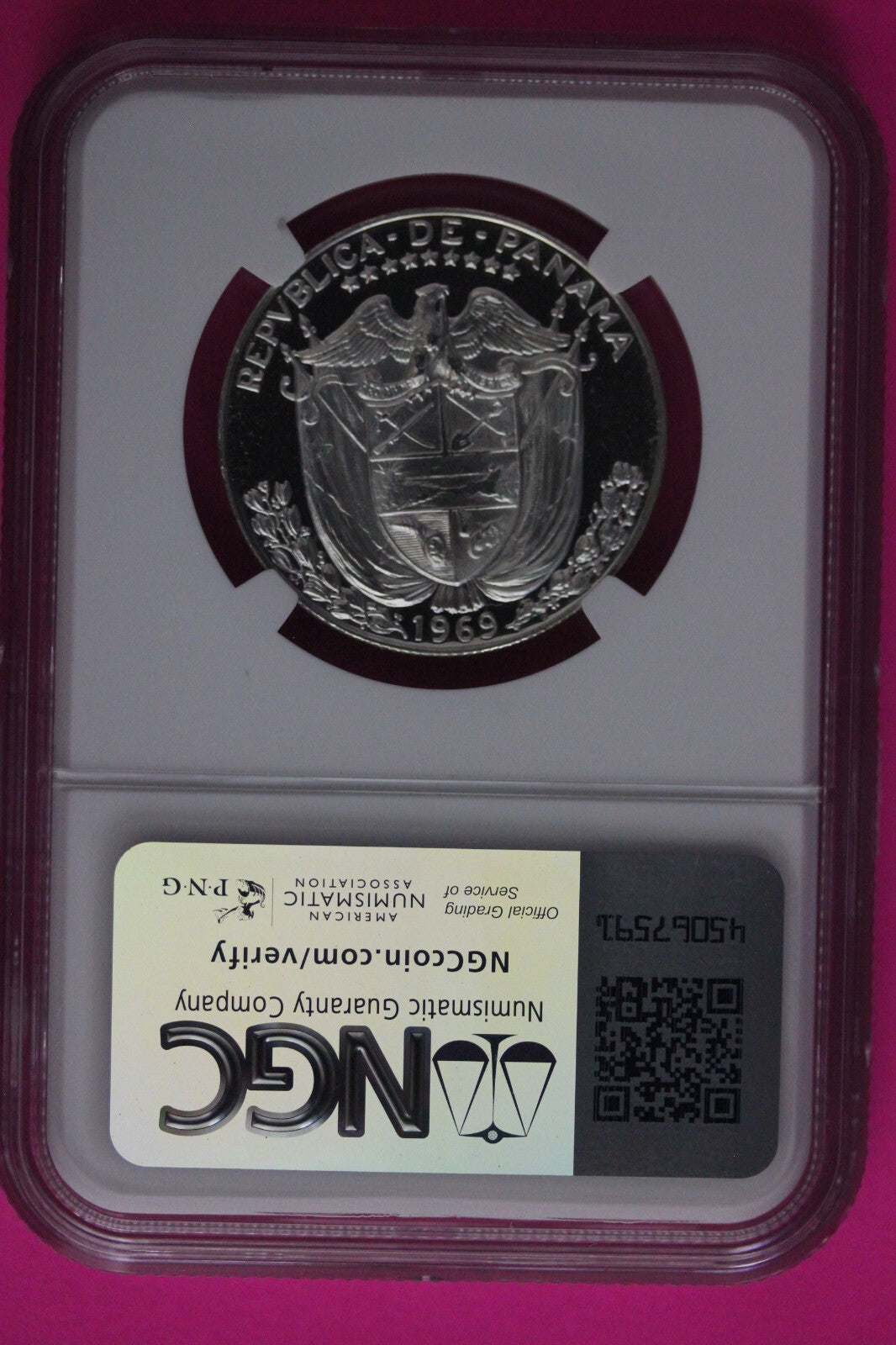 Top Pop 1969 Panama PF 69 Cameo Proof Silver 1/2 Balboa NGC Certified Slab 1030
