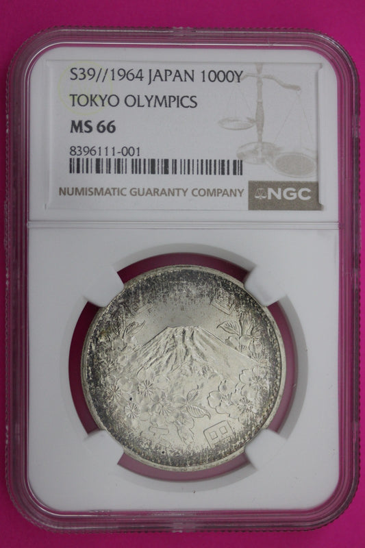 1964 Japan 1000 Yen MS 66 Tokyo Olympics Silver Coin NGC Graded Authentic 585