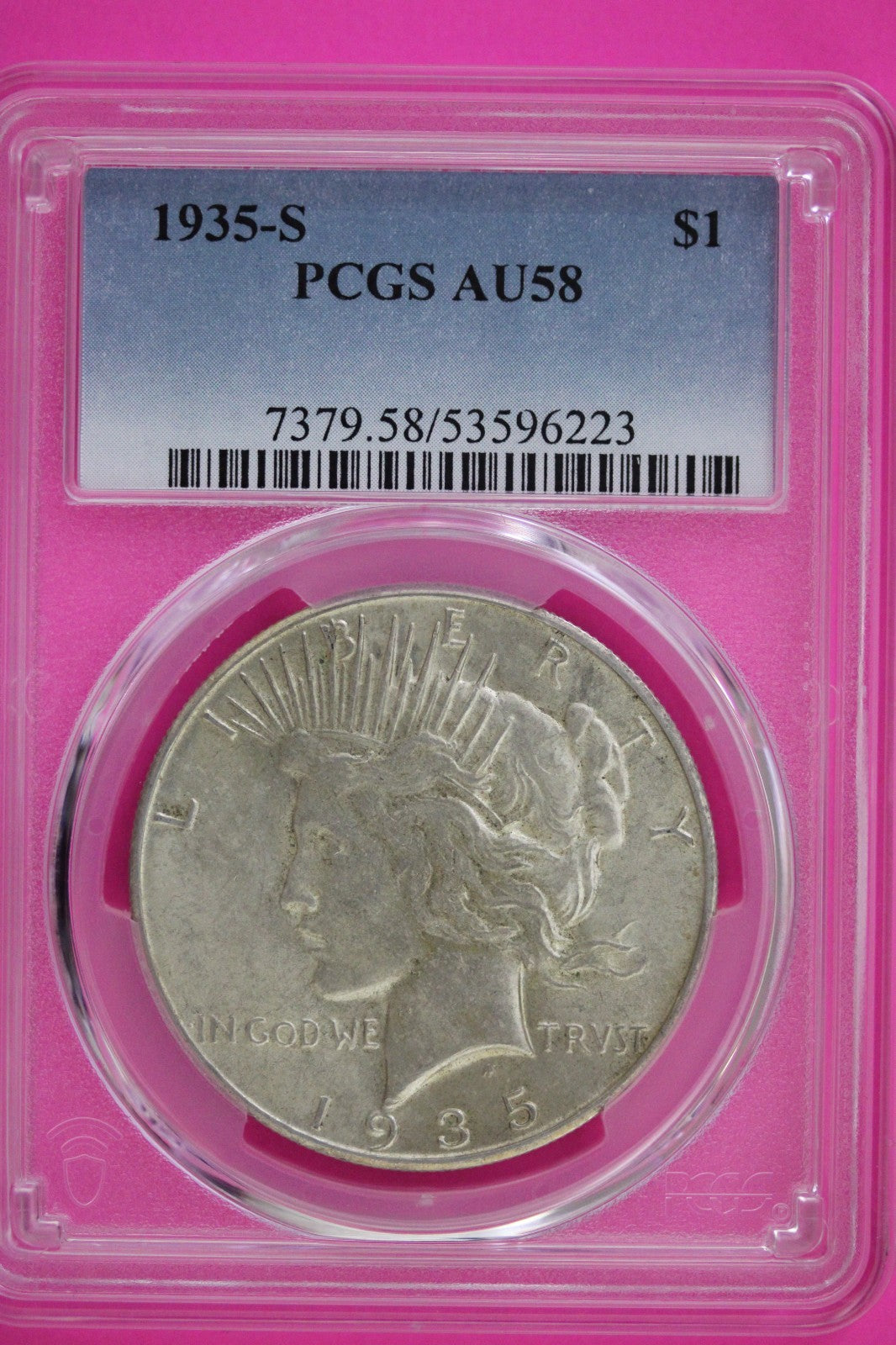 1935 S AU 58 Peace Silver Dollar PCGS Graded Certified Authentic Slab 126
