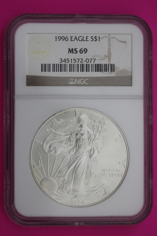 1996 MS 69 Silver Eagle 1 OZ .999 Silver NGC Certified Graded Authentic 224