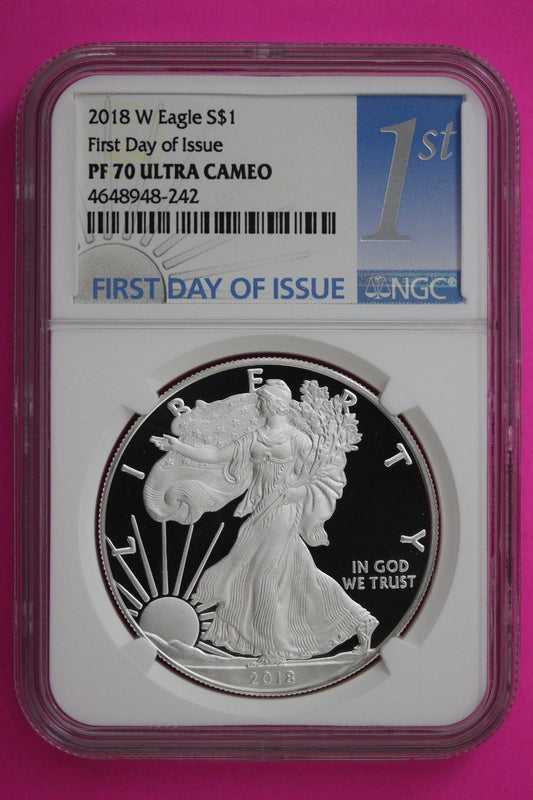 2018 W PF 70 Proof DCAM Silver American Eagle NGC Certified Authentic Graded 280