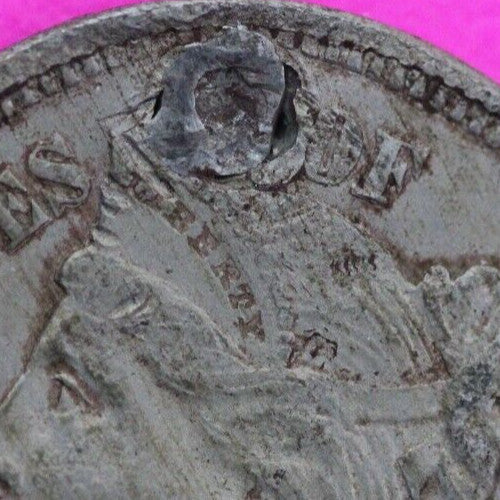 1865 Damaged Three 3 Cent Nickel Scarce Semi Key Date Coin Philadelphia Mint 45