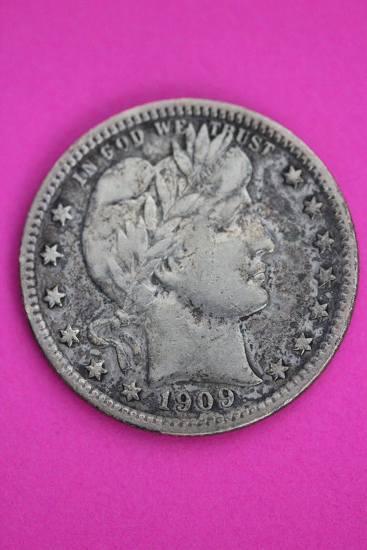 1909 S Barber Liberty Silver Quarter Scarce Semi Key Date Coin San Francisco 47