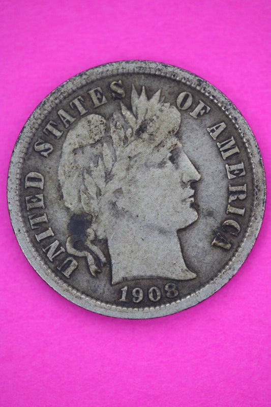 1908 P Barber Liberty Dime Scarce Semi Key Date Coin Philadelphia Mint 136