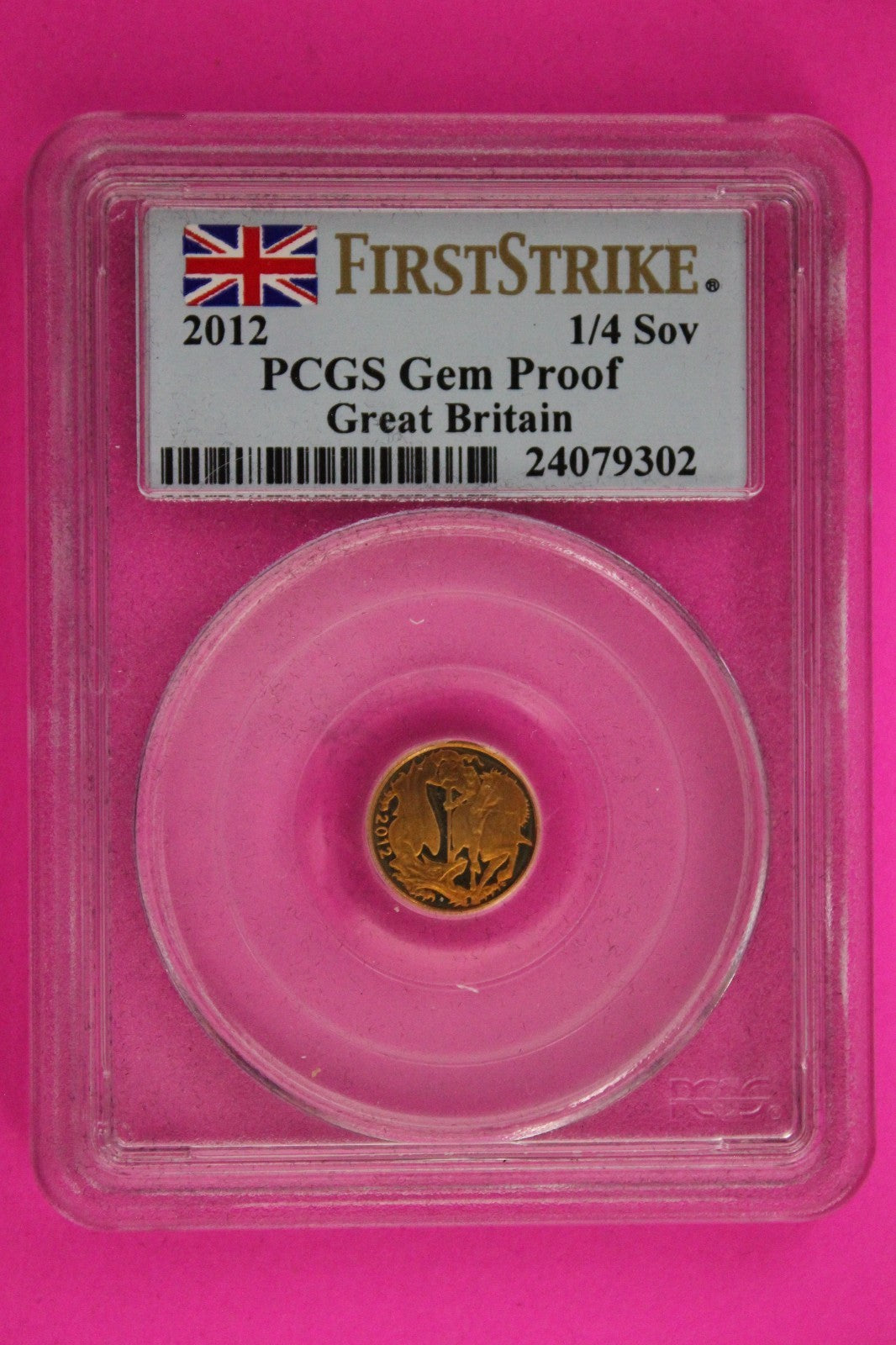 2012 Gem Proof Great Britain 1/4 Soverign .059oz AGW Gold Coin PCGS COA 6005
