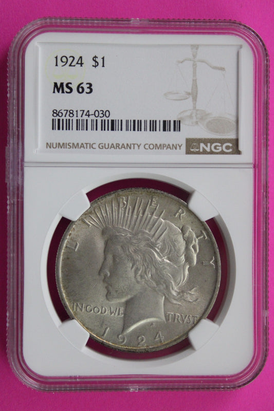 1924 P MS 63 Liberty Peace Silver Dollar NGC Certified Graded Authentic 725