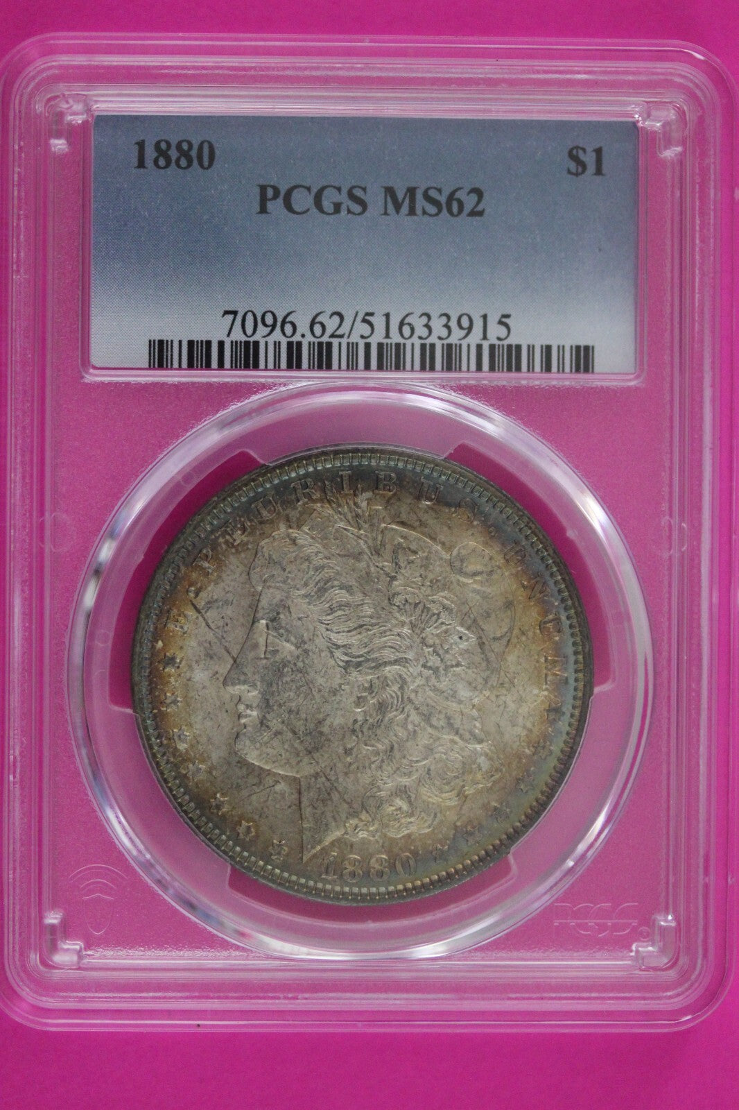 Toned 1880 P MS 62 Liberty Morgan Silver Dollar PCGS Certified Graded Slab 1089