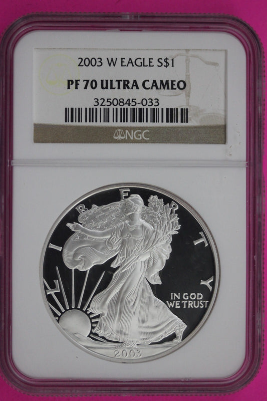 2003 W PF 70 Silver Eagle Coin Proof NGC Certified Graded Authentic Slab 645