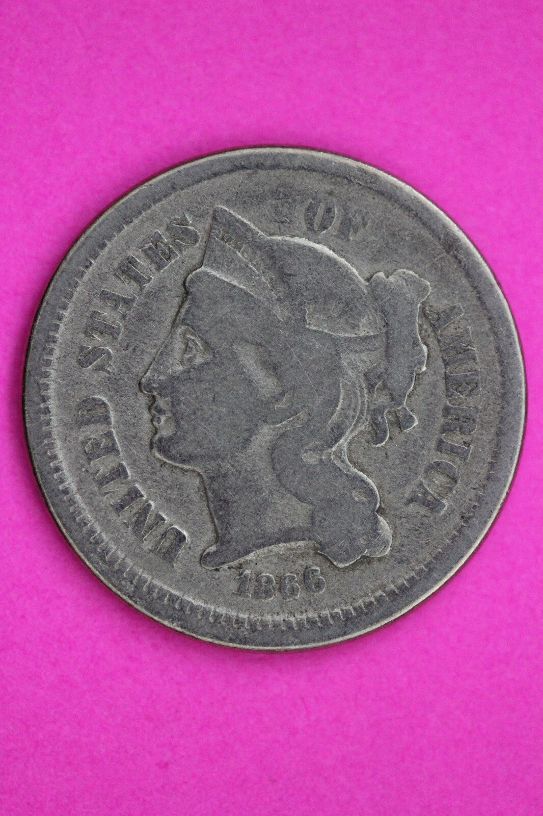 1866 Three 3 Cent Nickel Guaranteed Authentic & Genuine Fast Free Shipping 1312